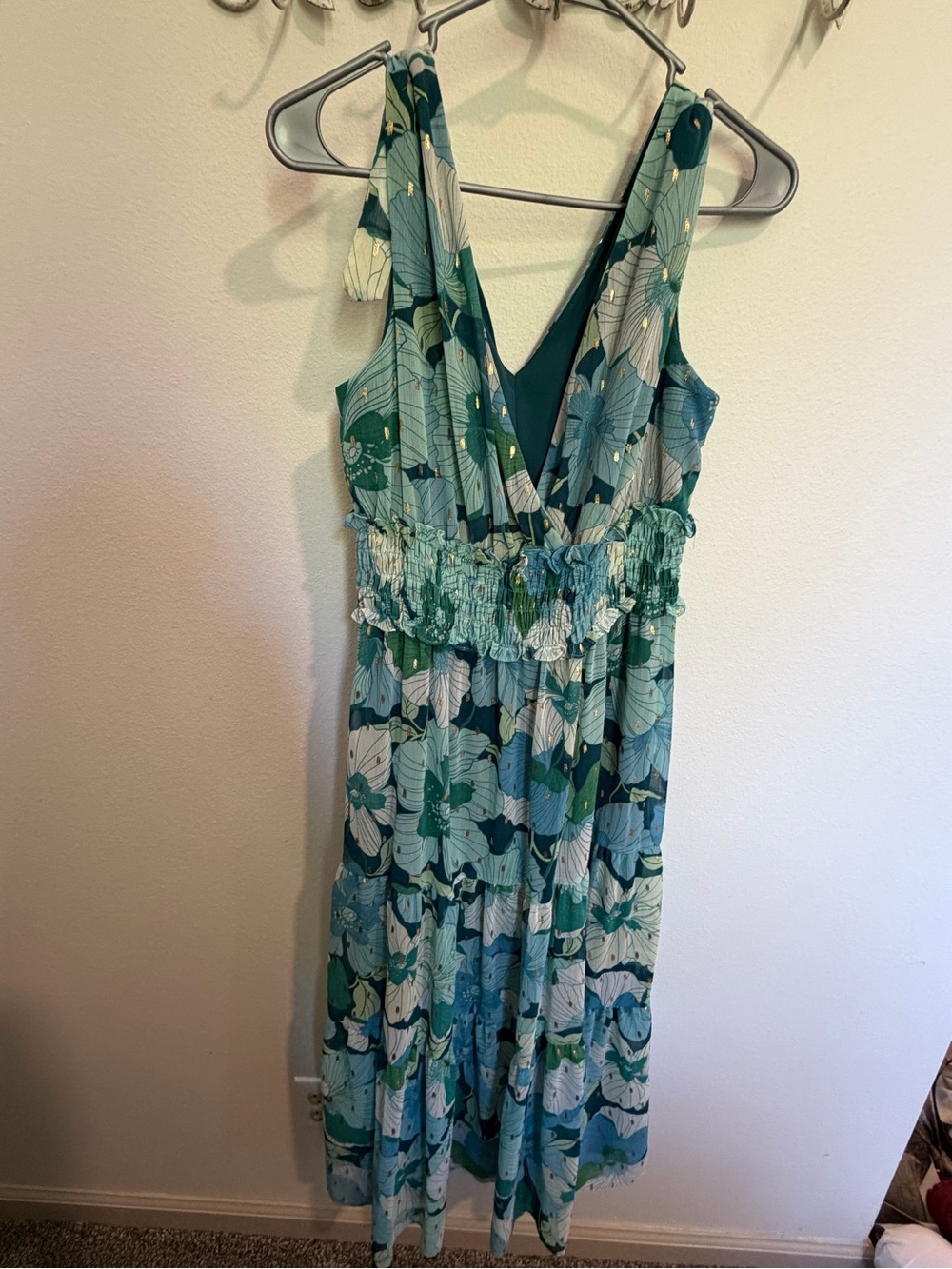Maison Tara Teal and Seafoam Floral V-Neck Maxi Dress
